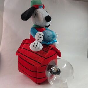 Peanuts Snoopy Christmas Plush Doghouse LED Animated Plush Elf Flying Ace